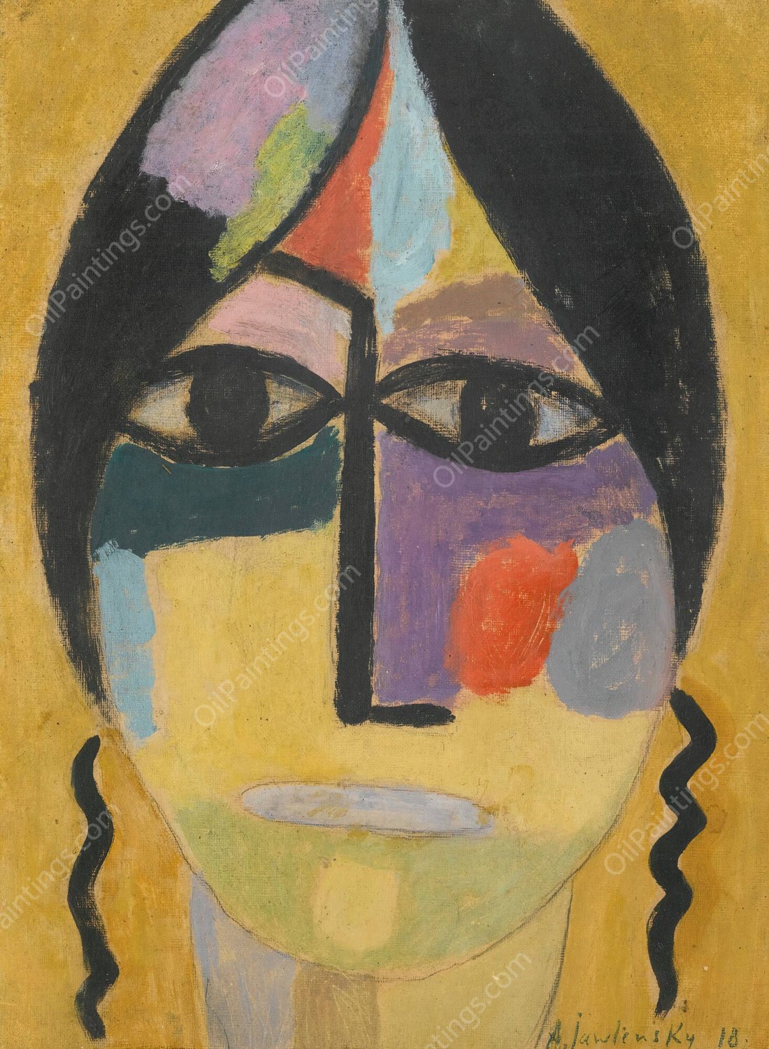 Mystischer Kopf; Rabenflugel Iv  by Alexej Von Jawlensky - Hand-Painted Oil Painting Reproduction