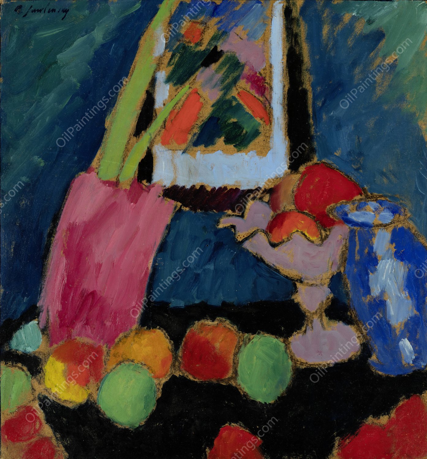 Still Life with a Purple Bowl  by Alexej Von Jawlensky - Hand-Painted Oil Painting Reproduction