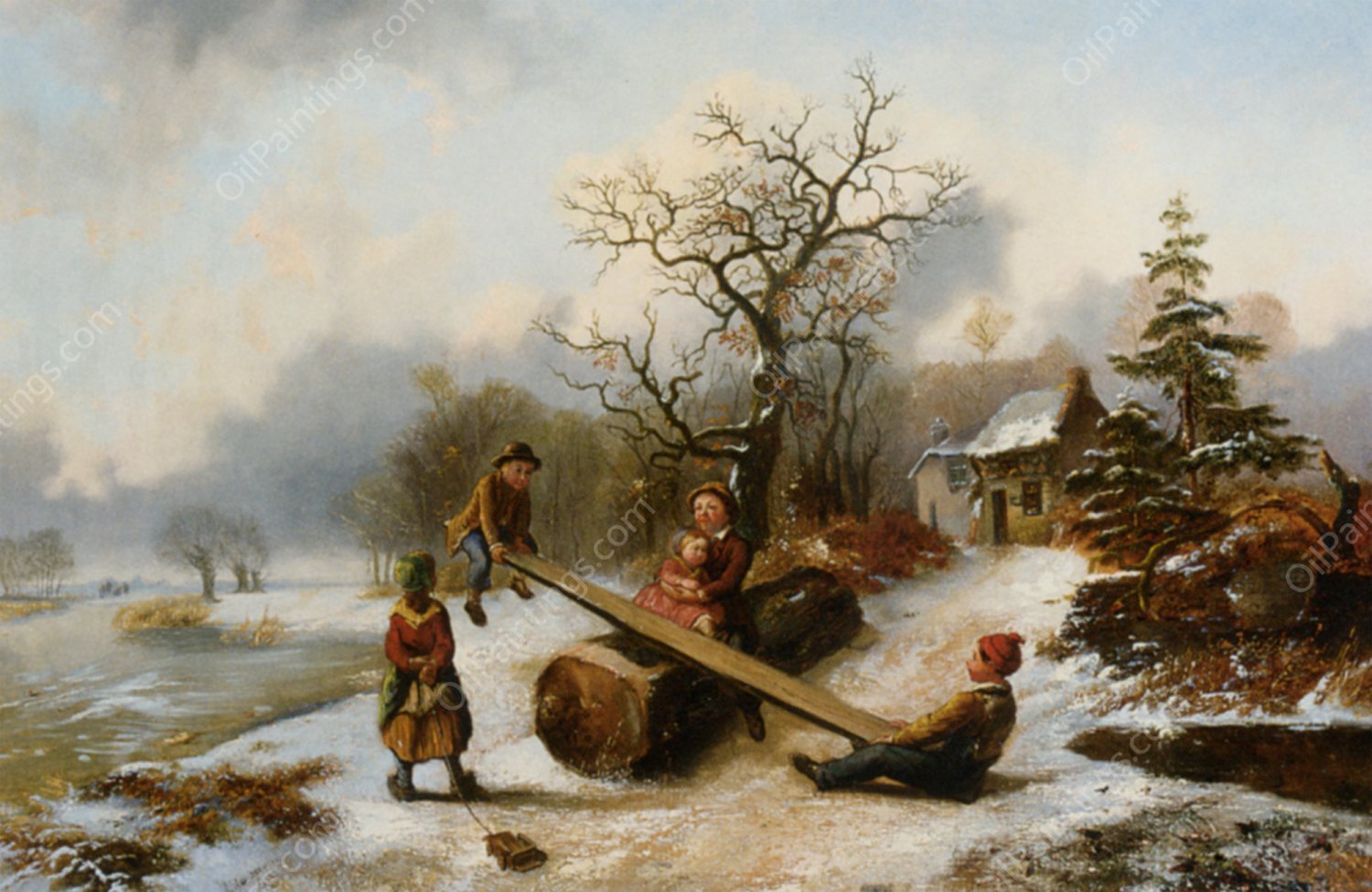 The See Saw by Alexis De Leeuw - Hand-Painted Oil Painting Reproduction
