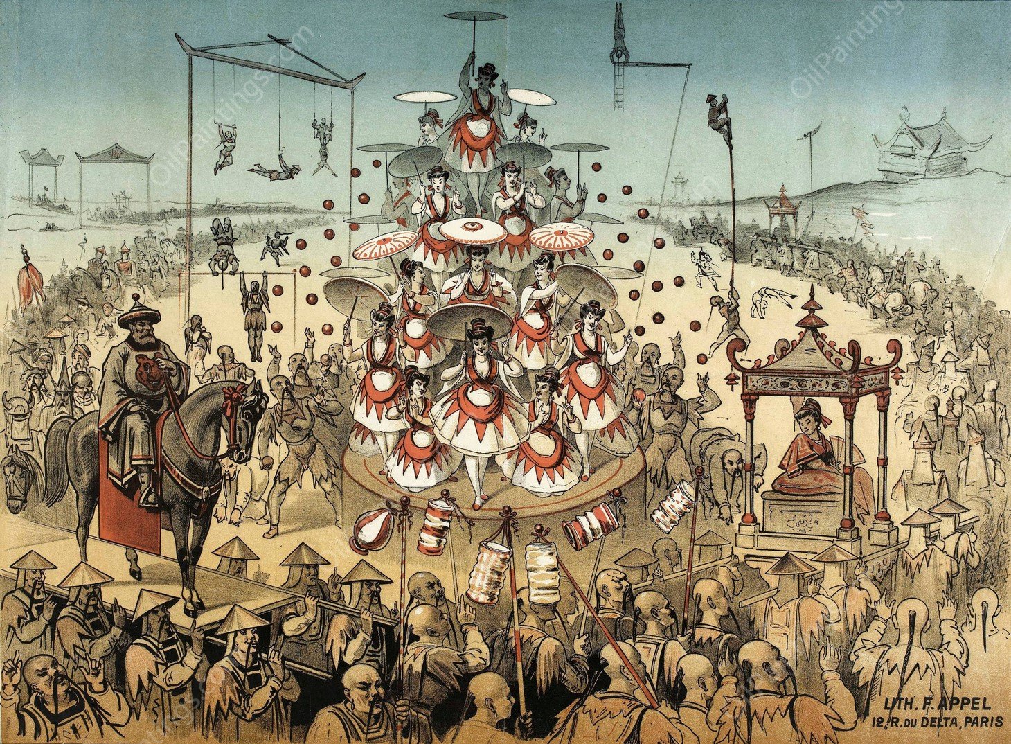 Les Japonais  by Alfred Choubrac - Hand-Painted Oil Painting Reproduction