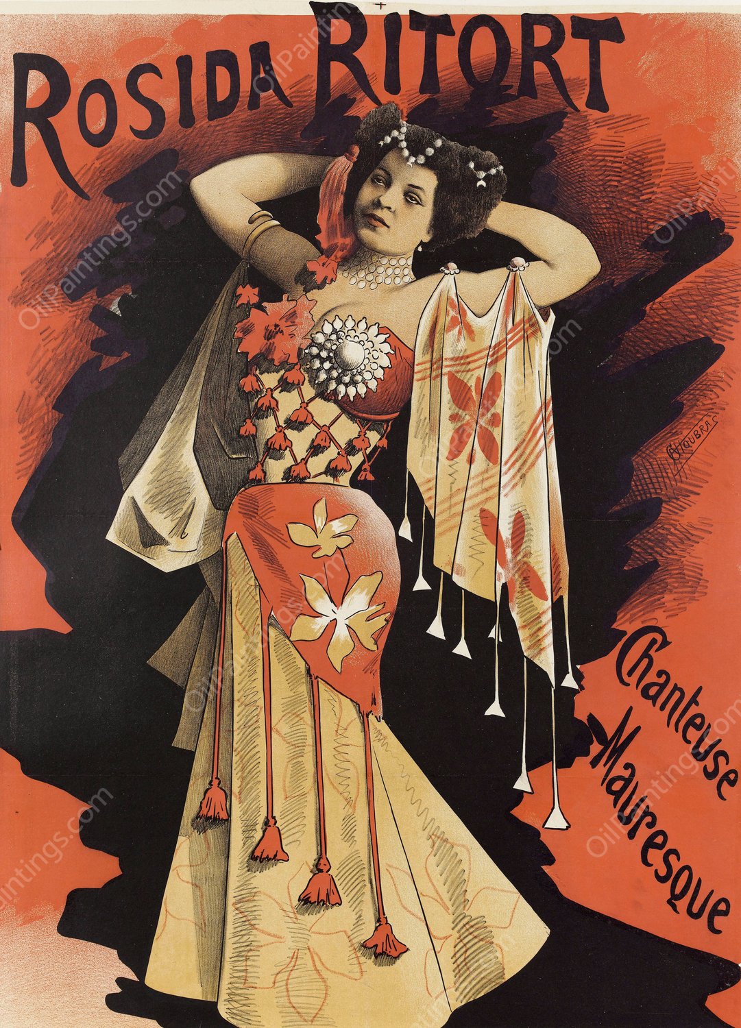 Rosida Ritort Chanteuse Mauresque  by Alfred Choubrac - Hand-Painted Oil Painting Reproduction