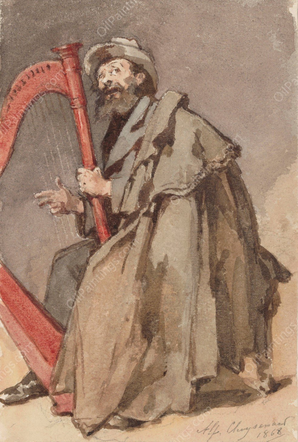 Man with Harp  by Alfred Cluysenaar - Hand-Painted Oil Painting Reproduction