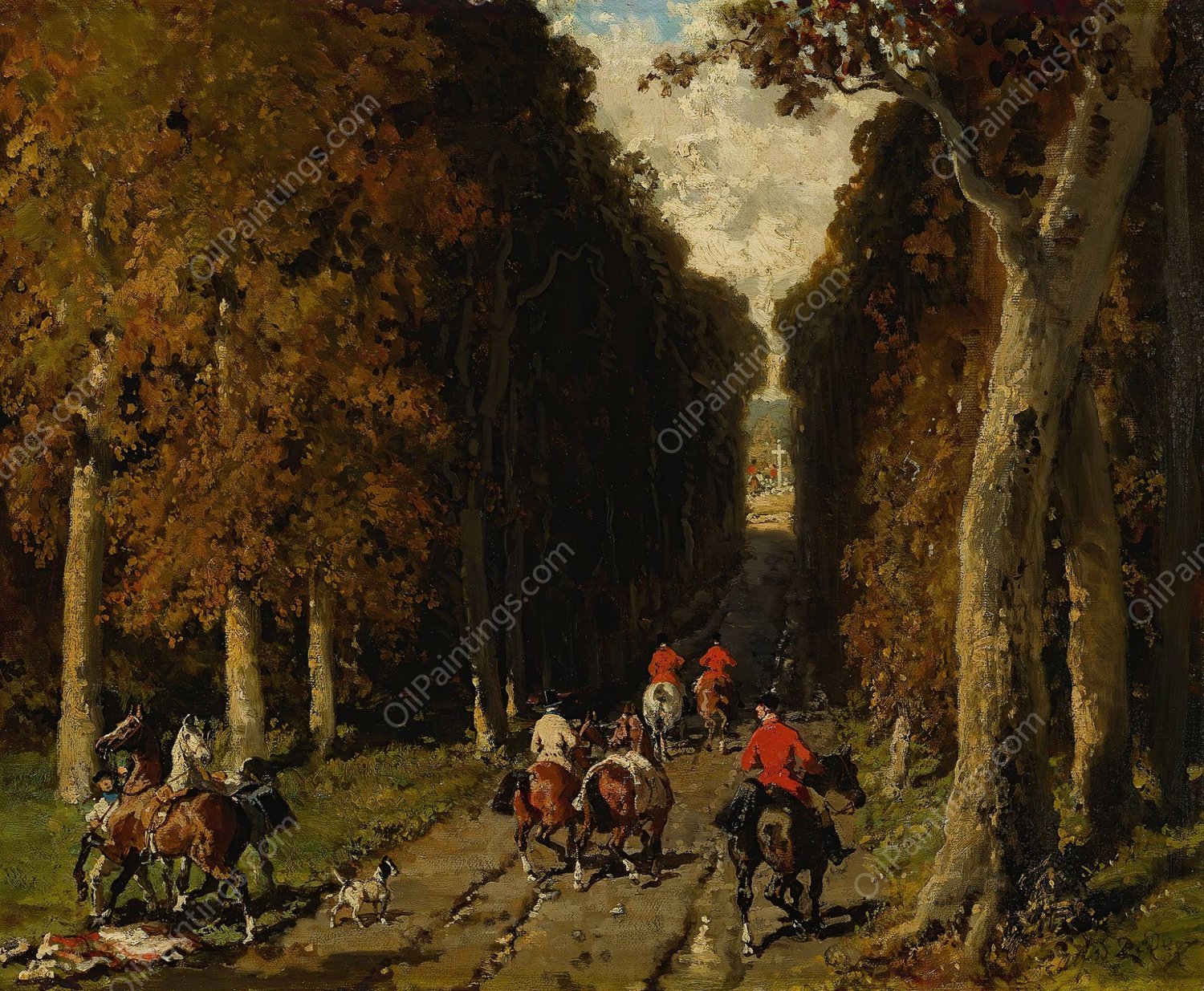 Chasse Dans L'allee Vers La Croix by Alfred De Dreux - Hand-Painted Oil Painting Reproduction