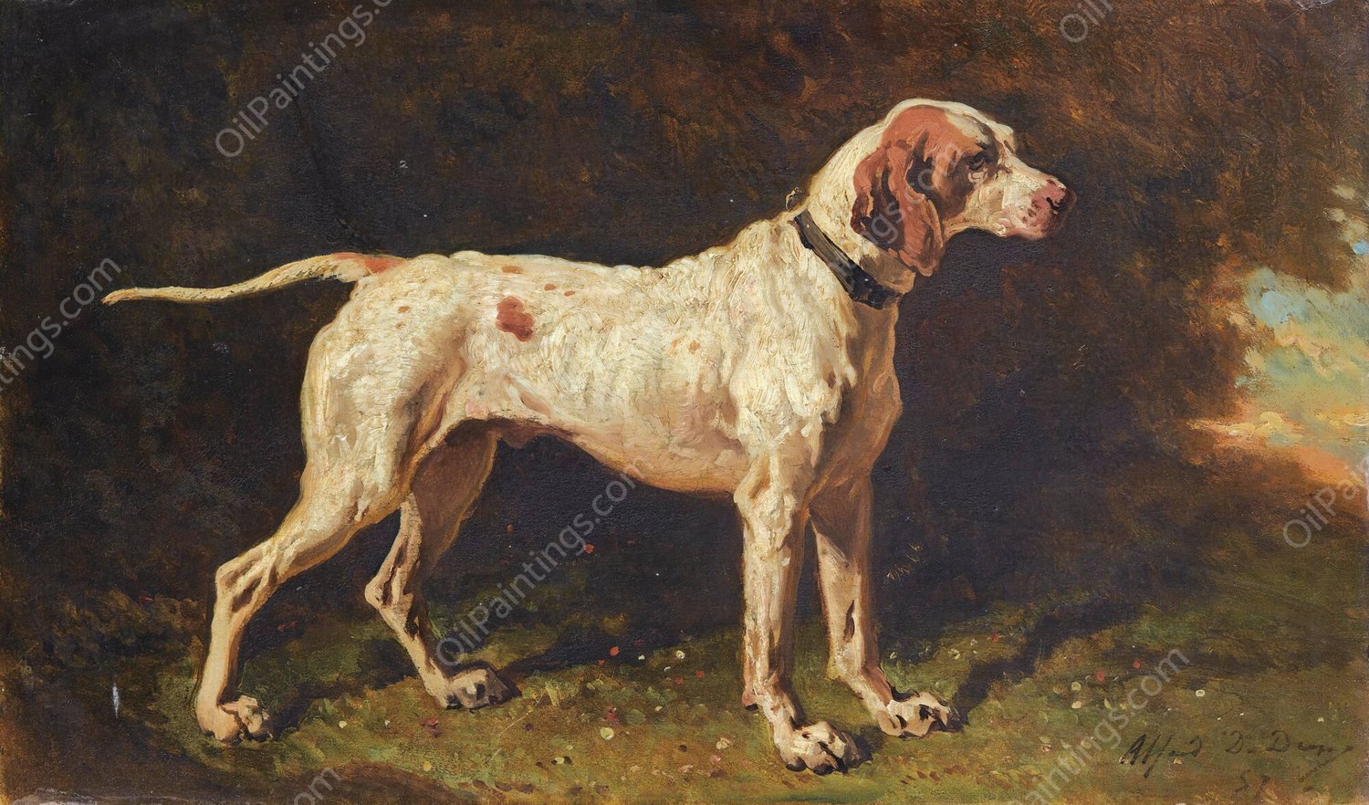 Chien a L'arret  by Alfred De Dreux - Hand-Painted Oil Painting Reproduction