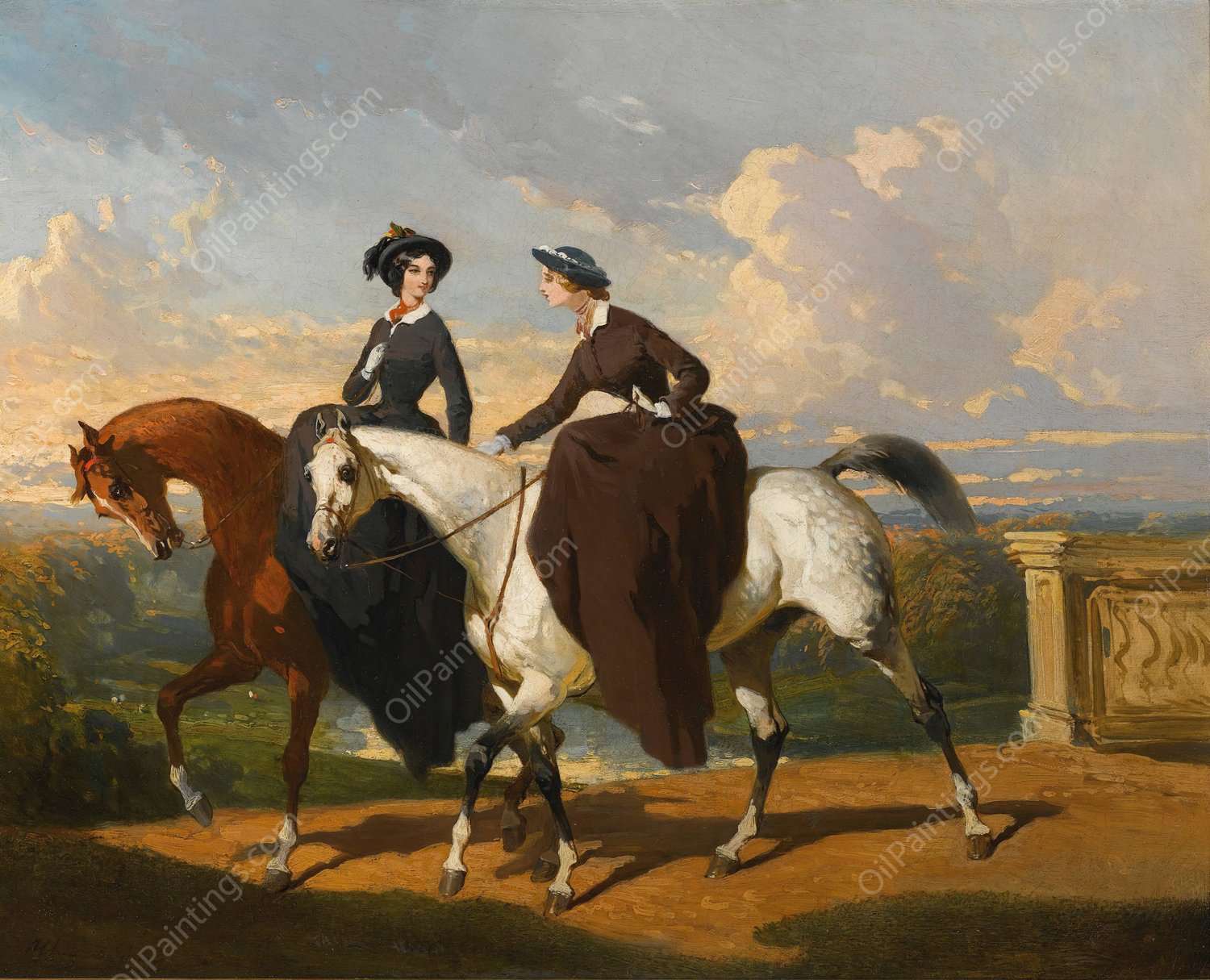 Deux Amazones Au Cheval by Alfred De Dreux - Hand-Painted Oil Painting Reproduction