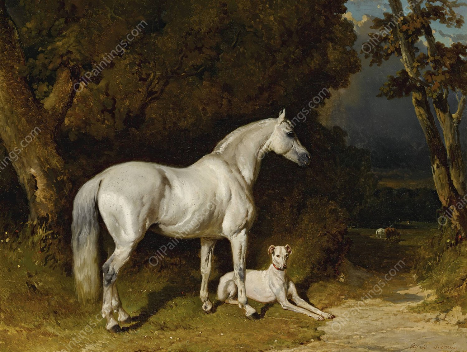 Etalon Gris Et Levrier  by Alfred De Dreux - Hand-Painted Oil Painting Reproduction