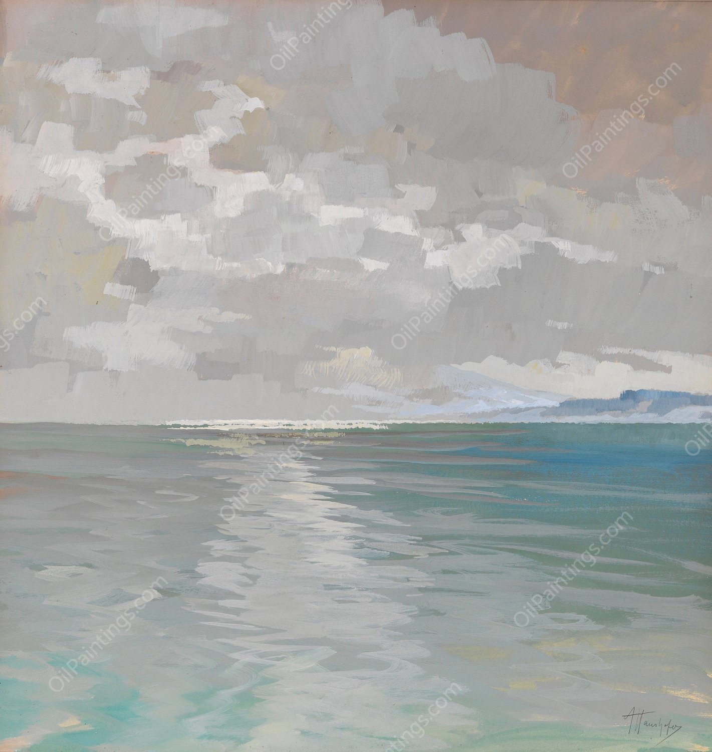 Chiemsee im Nebel  by Alfred Haushofer - Hand-Painted Oil Painting Reproduction