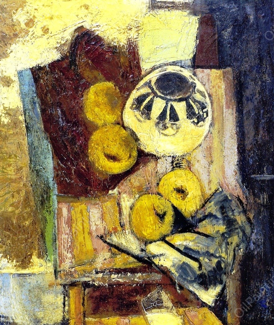 Cubist Still Life with Ceramic Bowl and Apples by Alfred Henry Maurer - Hand-Painted Oil Painting Reproduction