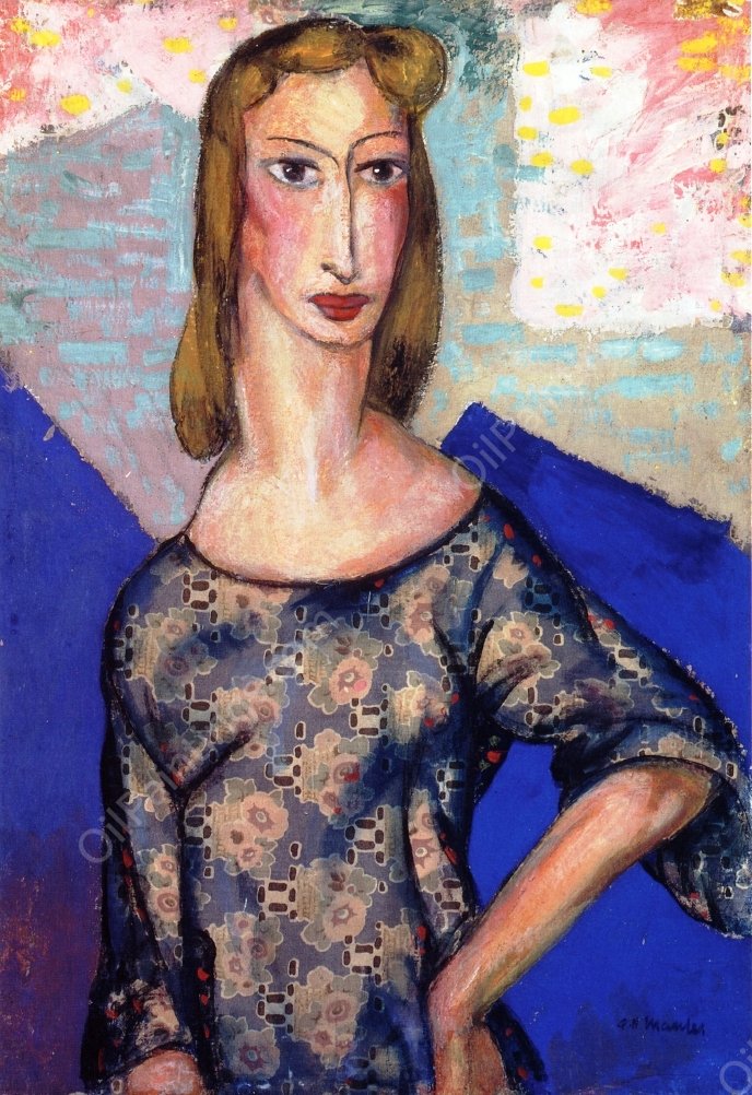 Portrait of a Girl in a Flowered Dress by Alfred Henry Maurer - Hand-Painted Oil Painting Reproduction