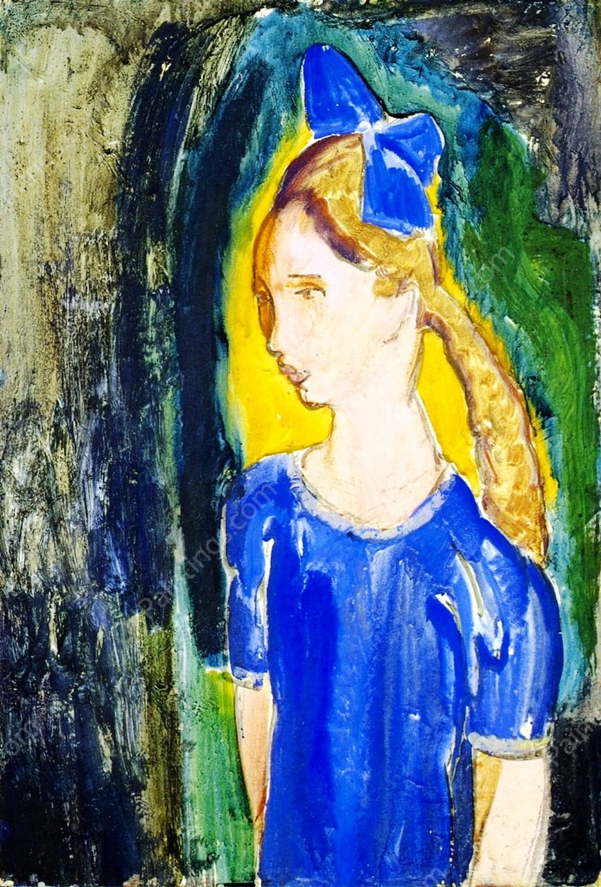 Young Girl with Blue Bow by Alfred Henry Maurer - Hand-Painted Oil Painting Reproduction