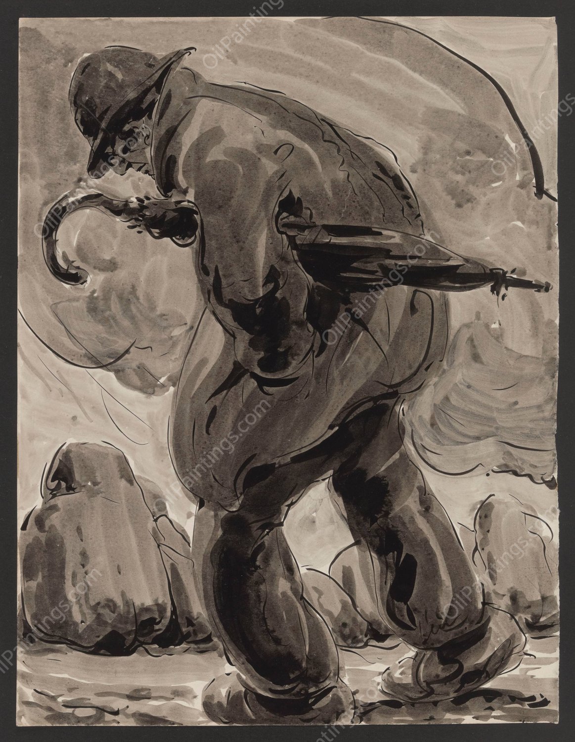 Extract from the Series 'The Man with the Stone' by Alfred Ost - Hand-Painted Oil Painting Reproduction