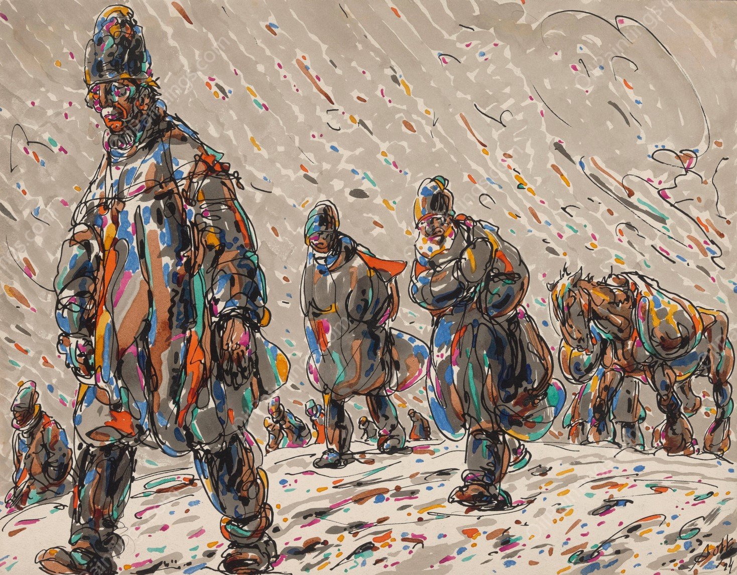 Through the Snow  by Alfred Ost - Hand-Painted Oil Painting Reproduction