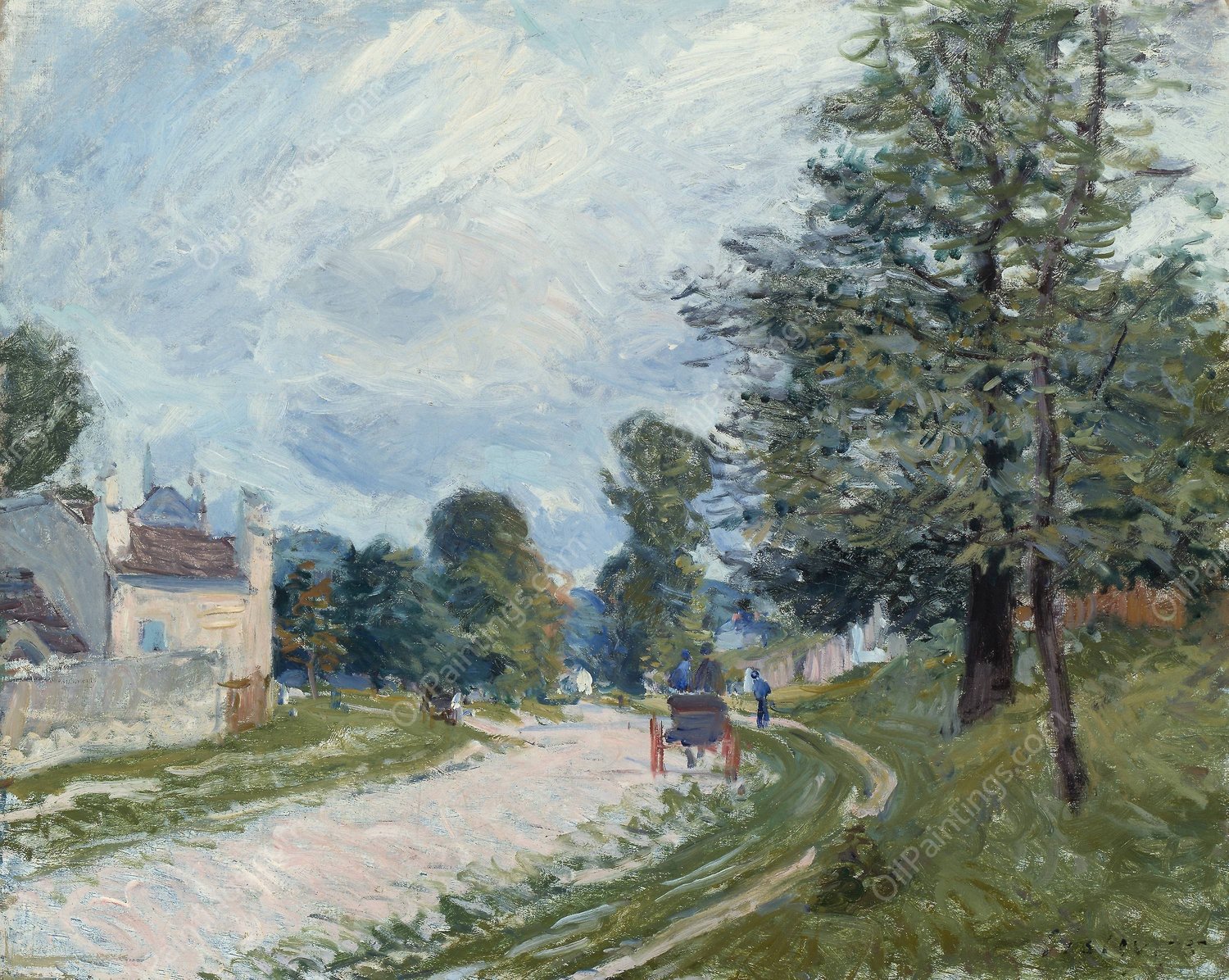 A Turn in the Road  by Alfred Sisley - Hand-Painted Oil Painting Reproduction