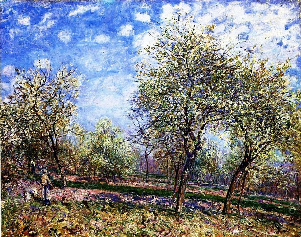 Apple Trees in Flower by Alfred Sisley - Hand-Painted Oil Painting Reproduction