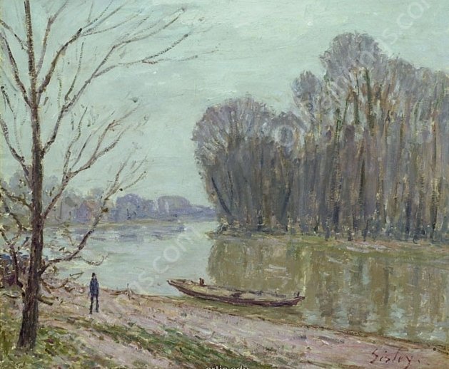 Banks of the Loing, Winter by Alfred Sisley - Hand-Painted Oil Painting Reproduction