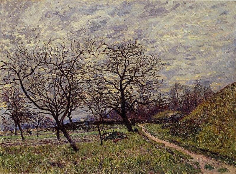 Between Veneux and By - December Morning by Alfred Sisley - Hand-Painted Oil Painting Reproduction