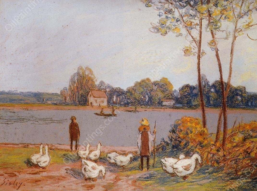 By the River Loing by Alfred Sisley - Hand-Painted Oil Painting Reproduction