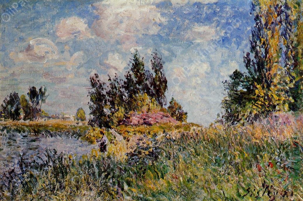 Landscape - The Banks of the Loing at Saint-Mammes by Alfred Sisley - Hand-Painted Oil Painting Reproduction
