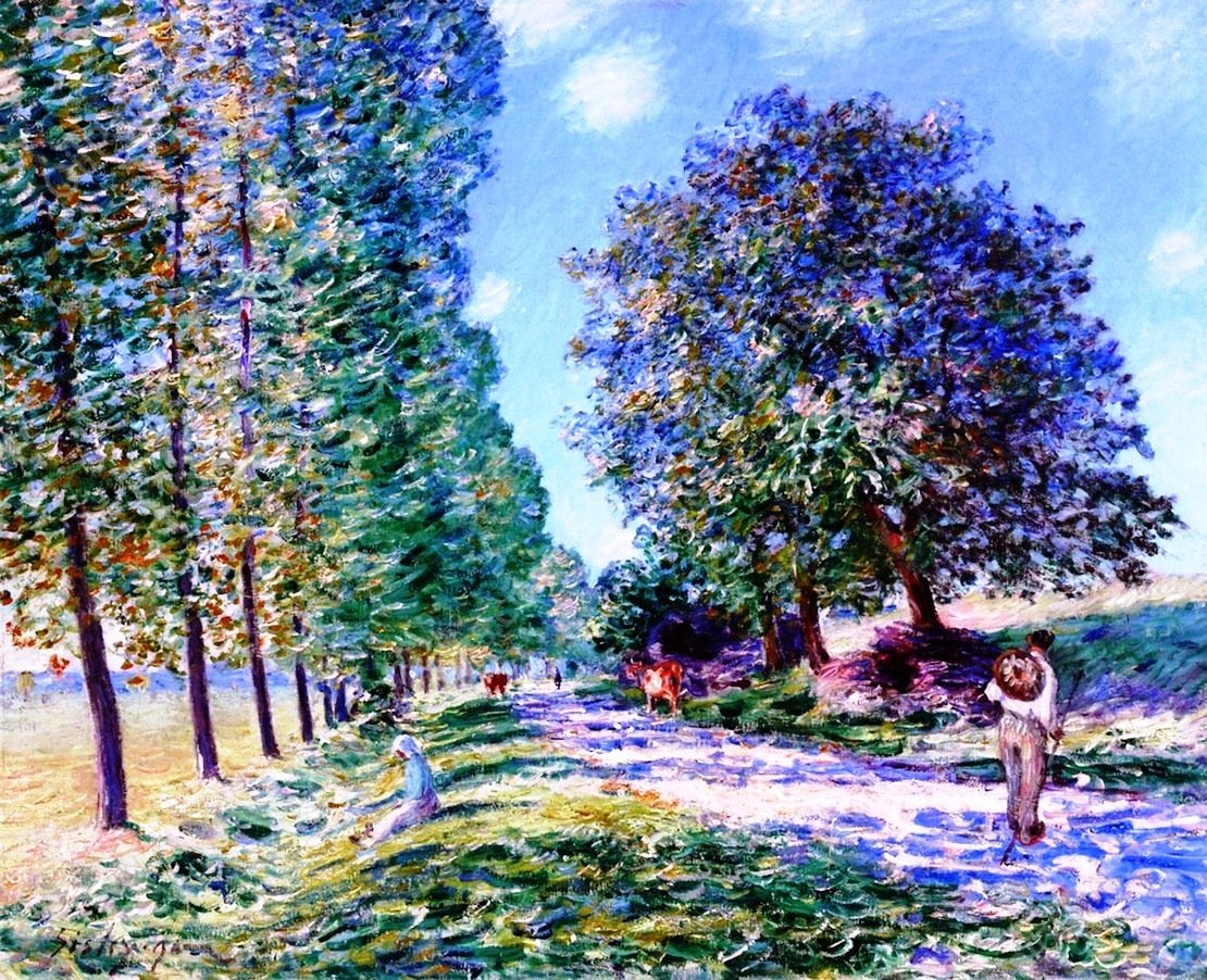 Lane of Poplars at Moret on the Banks of the Loing by Alfred Sisley - Hand-Painted Oil Painting Reproduction
