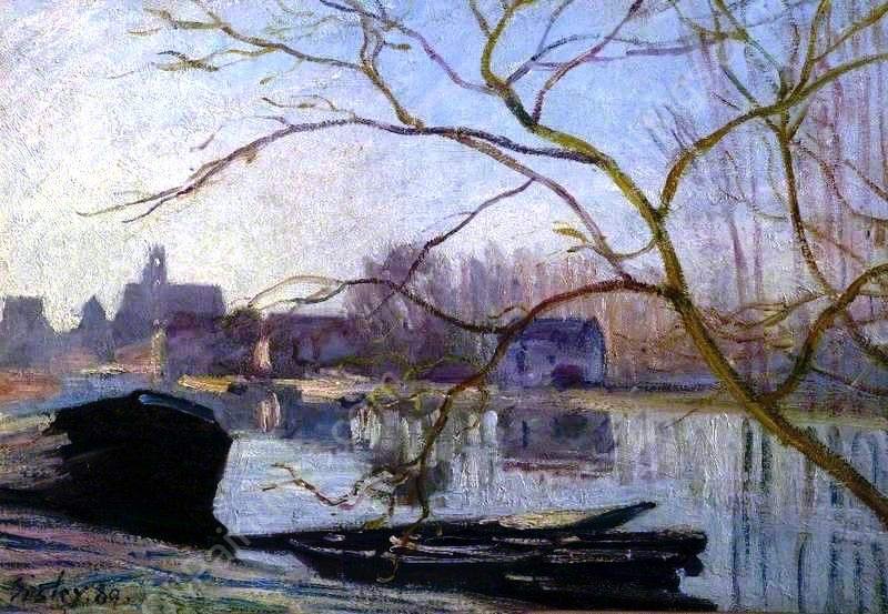 Le Loing, Gelee Blanche by Alfred Sisley - Hand-Painted Oil Painting Reproduction