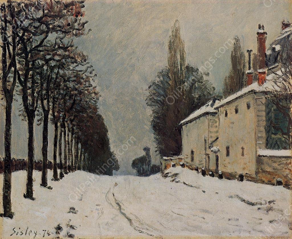 Snow on the Road, Louveciennes also known as Chemin de la Machine by Alfred Sisley - Hand-Painted Oil Painting Reproduction