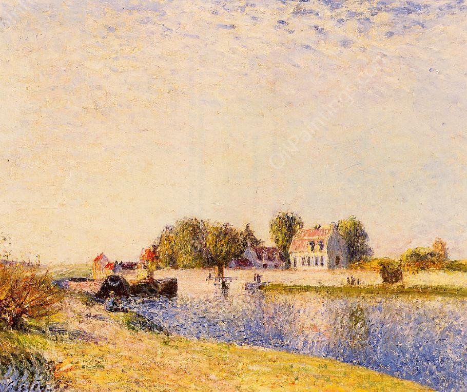 The Dam on the Loing - Barges by Alfred Sisley - Hand-Painted Oil Painting Reproduction