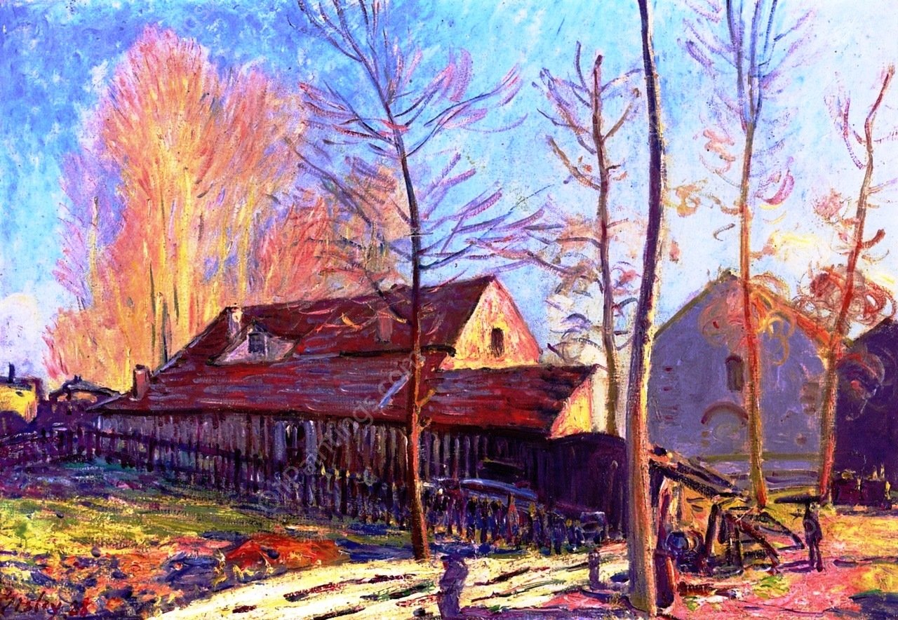 The Mills of Moret, Frost, Evening Effect by Alfred Sisley - Hand-Painted Oil Painting Reproduction