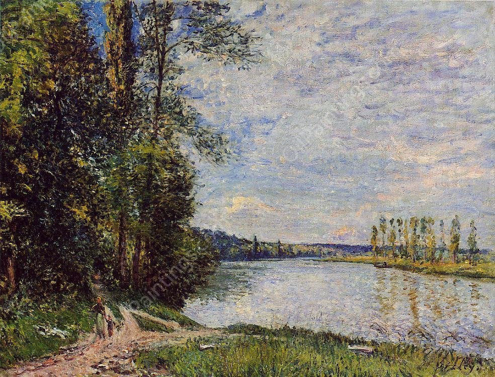 The Path from Veneux to Thomery Along the Water, Evening by Alfred Sisley - Hand-Painted Oil Painting Reproduction