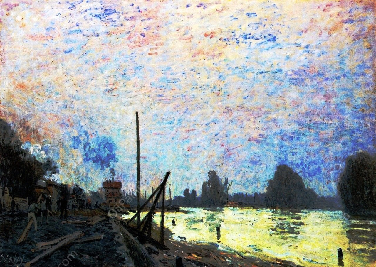 The Seine at Suresnes by Alfred Sisley - Hand-Painted Oil Painting Reproduction