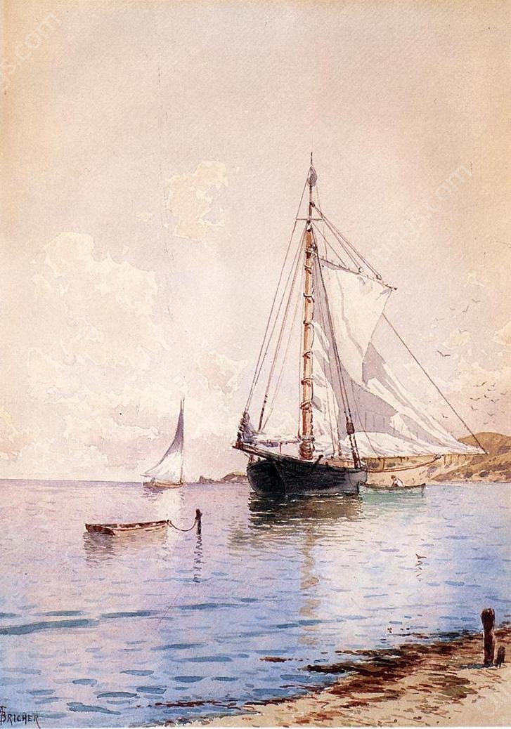 Drying the Main at Anchor by Alfred Thompson Bricher - Hand-Painted Oil Painting Reproduction