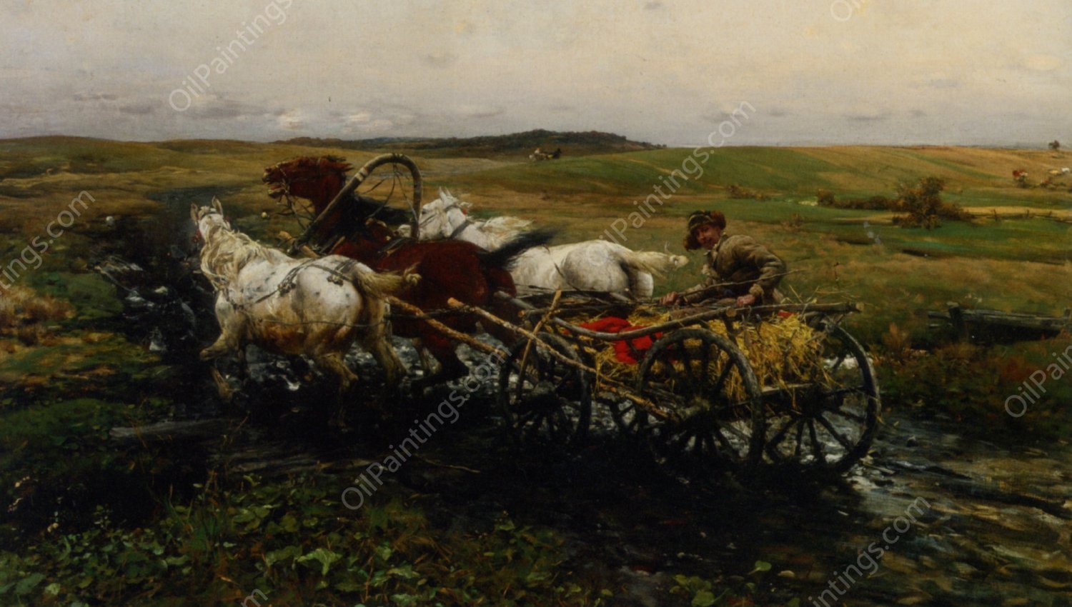 The Race by Alfred Von Kowalski-Wierusz - Hand-Painted Oil Painting Reproduction