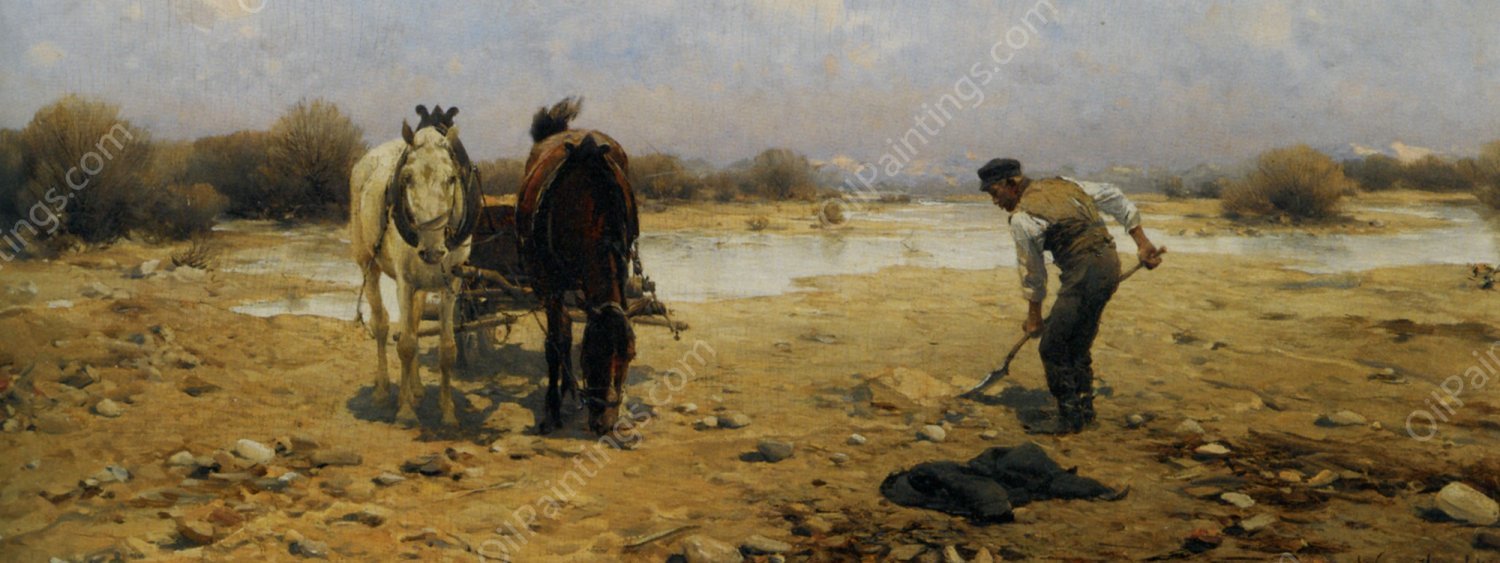 The Sand Digger by Alfred Von Kowalski-Wierusz - Hand-Painted Oil Painting Reproduction