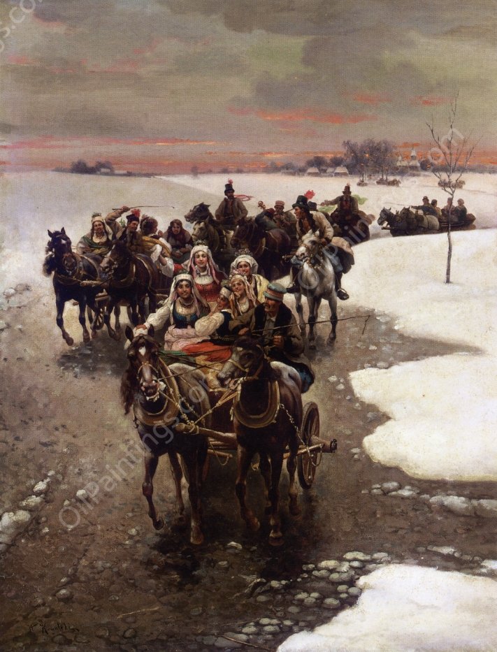 The Wedding Party by Alfred Von Kowalski-Wierusz - Hand-Painted Oil Painting Reproduction