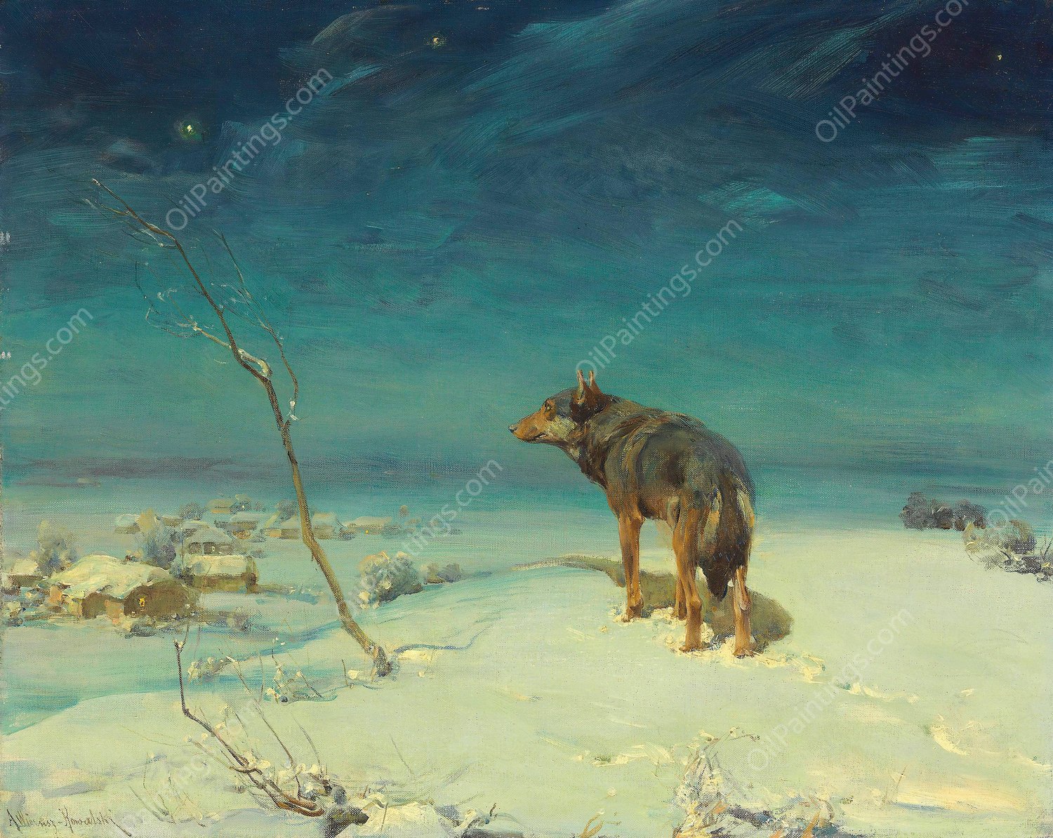 The Lone Wolf by Alfred Von Wierusz-Kowalski - Hand-Painted Oil Painting Reproduction