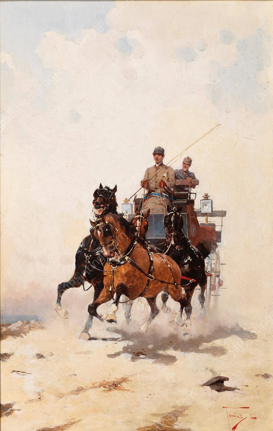 A Wild Coach Journey by Alfredo Tominz - Hand-Painted Oil Painting Reproduction