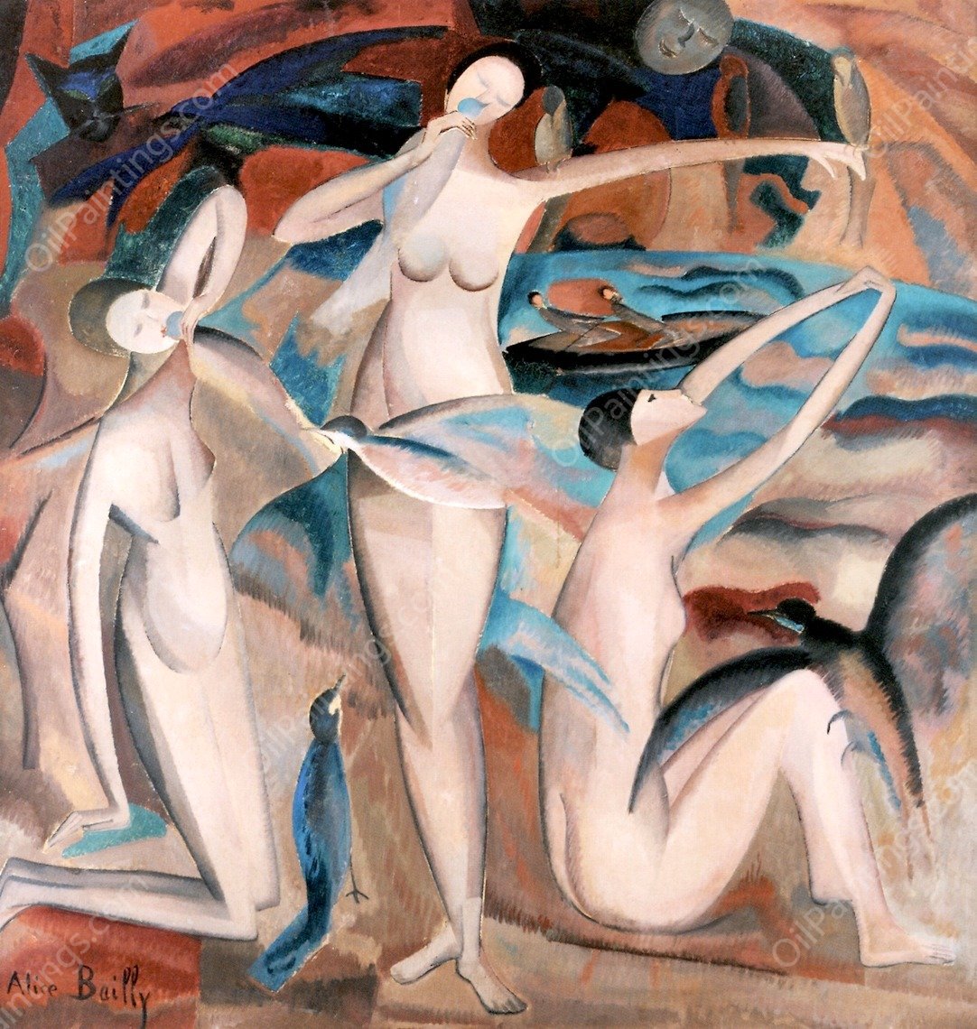 Bathers with Birds II by Alice Bailly - Hand-Painted Oil Painting Reproduction