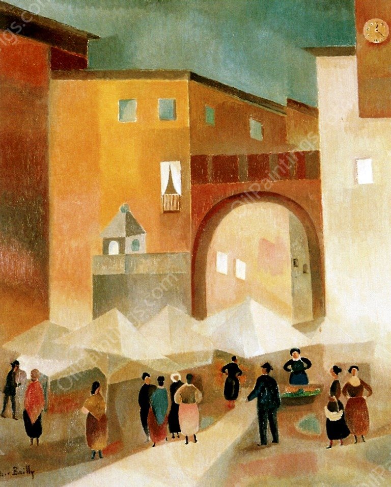 Italian Landscape II: Market in Verona by Alice Bailly - Hand-Painted Oil Painting Reproduction