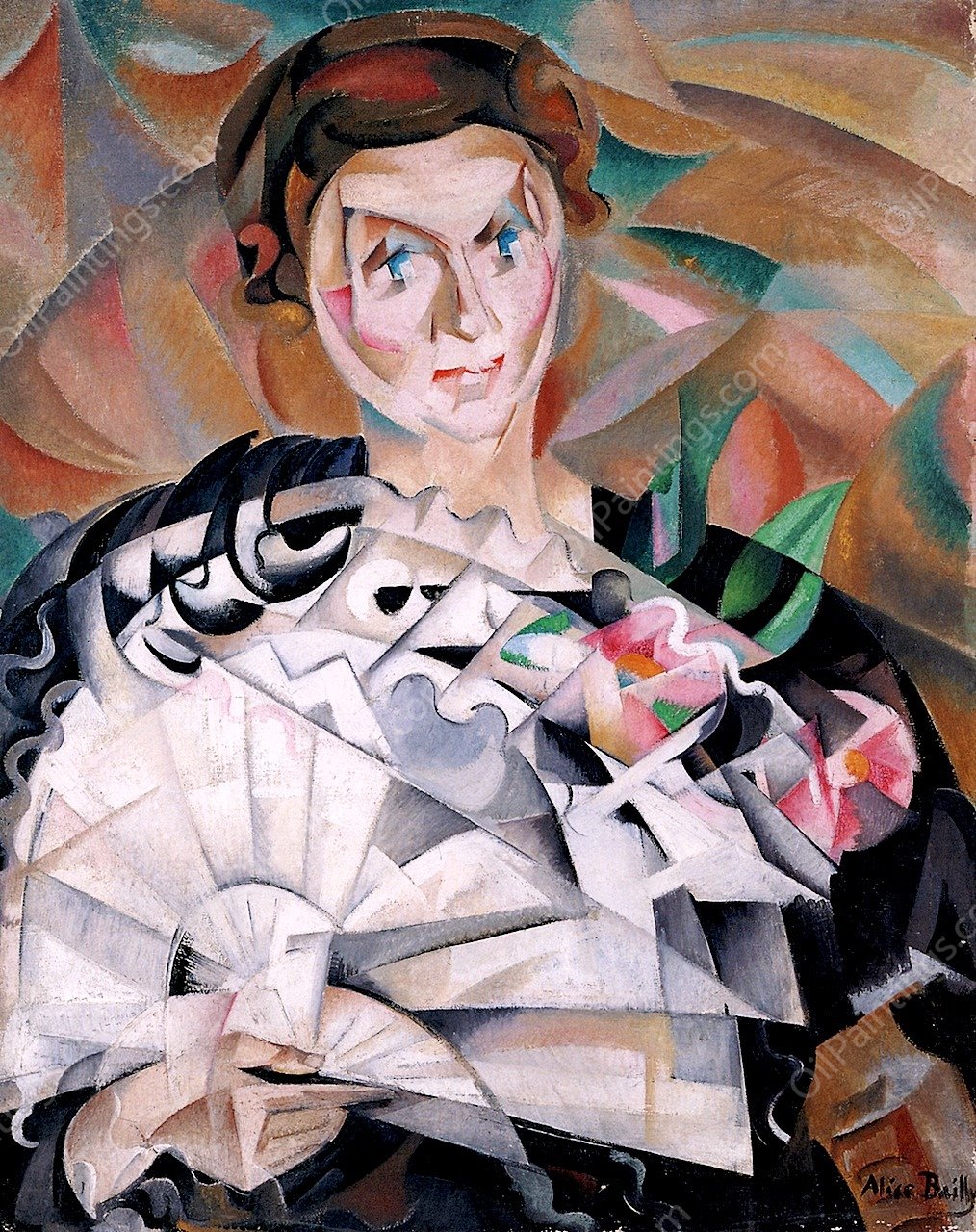 Playing with a Fan (Portrait of Louisa Bally, the Artist's Sister) by Alice Bailly - Hand-Painted Oil Painting Reproduction