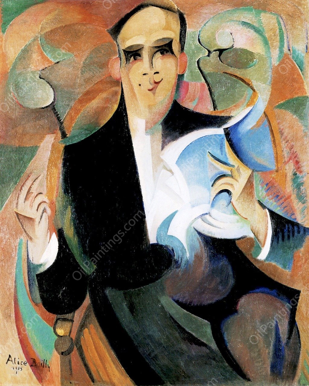 Reading in the Garden, Portrait of Albert Rheinwald by Alice Bailly - Hand-Painted Oil Painting Reproduction