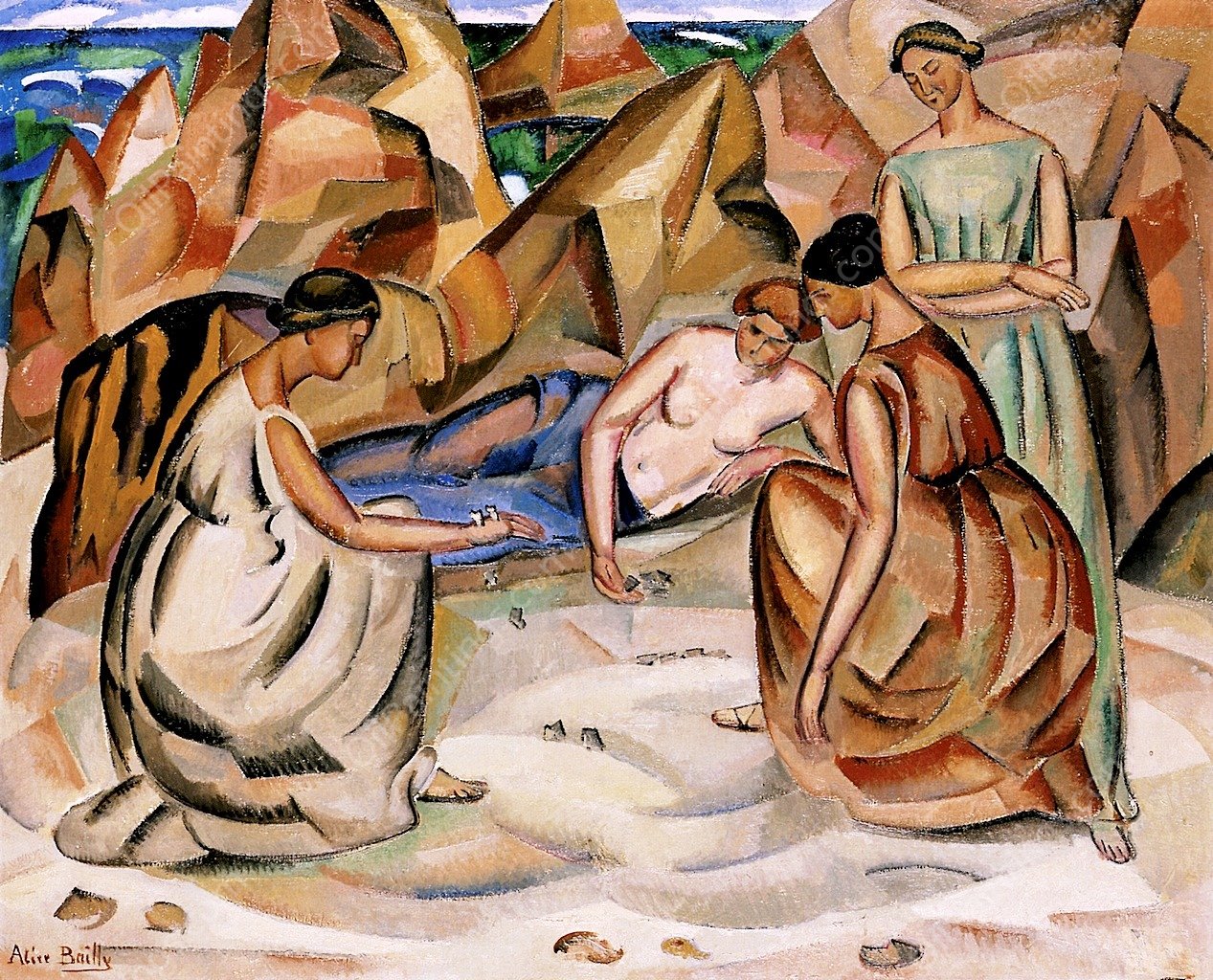Women Playing Bones by Alice Bailly - Hand-Painted Oil Painting Reproduction