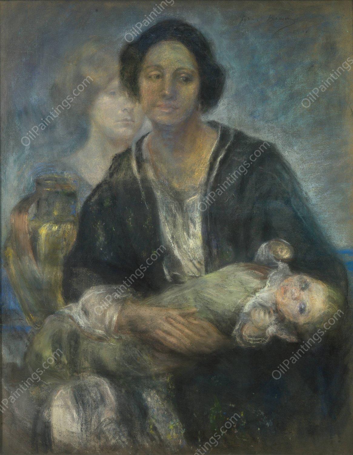 Italian Woman with Child  by Alice Pike Barney - Hand-Painted Oil Painting Reproduction