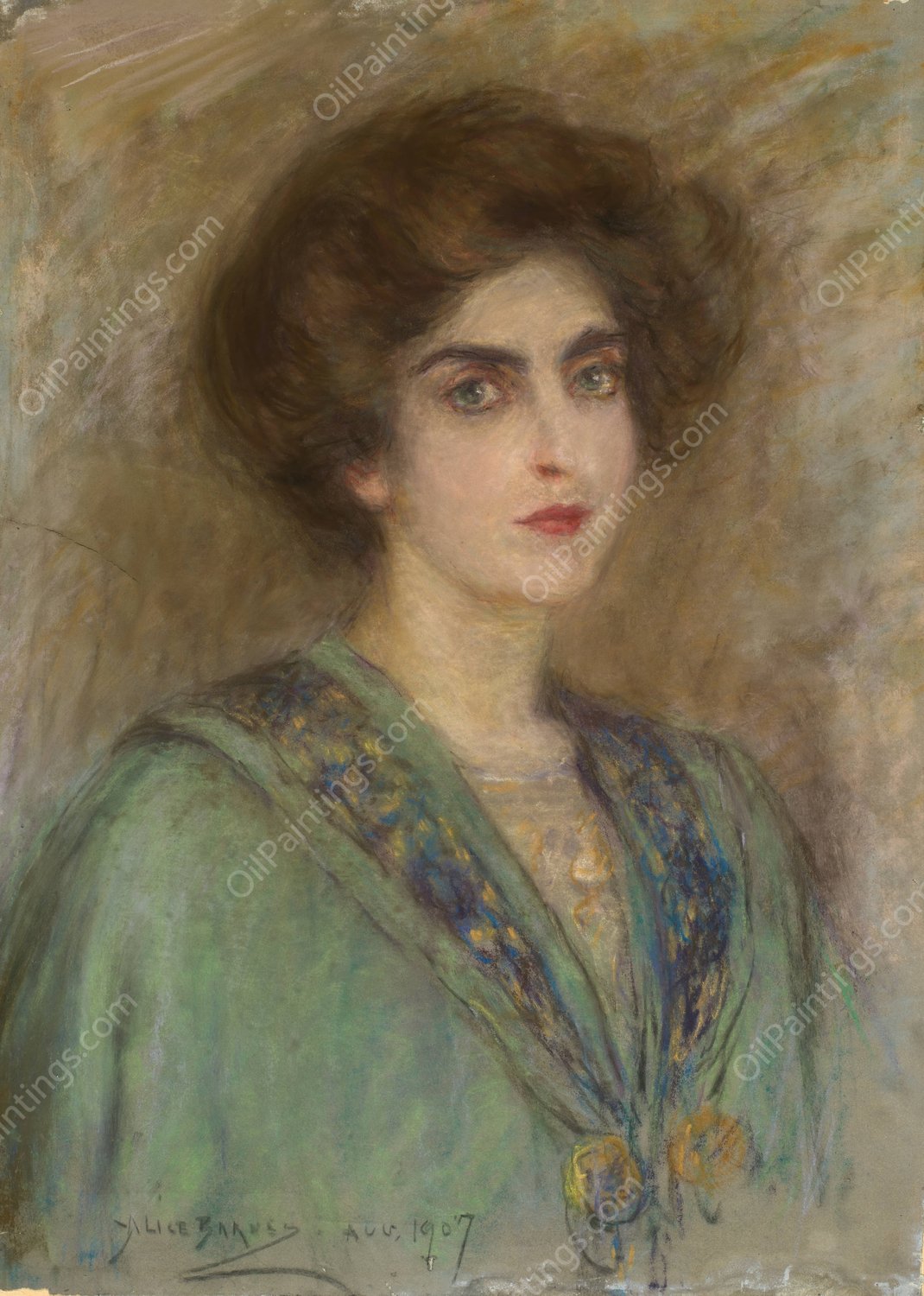 Laura in Green Cape  by Alice Pike Barney - Hand-Painted Oil Painting Reproduction