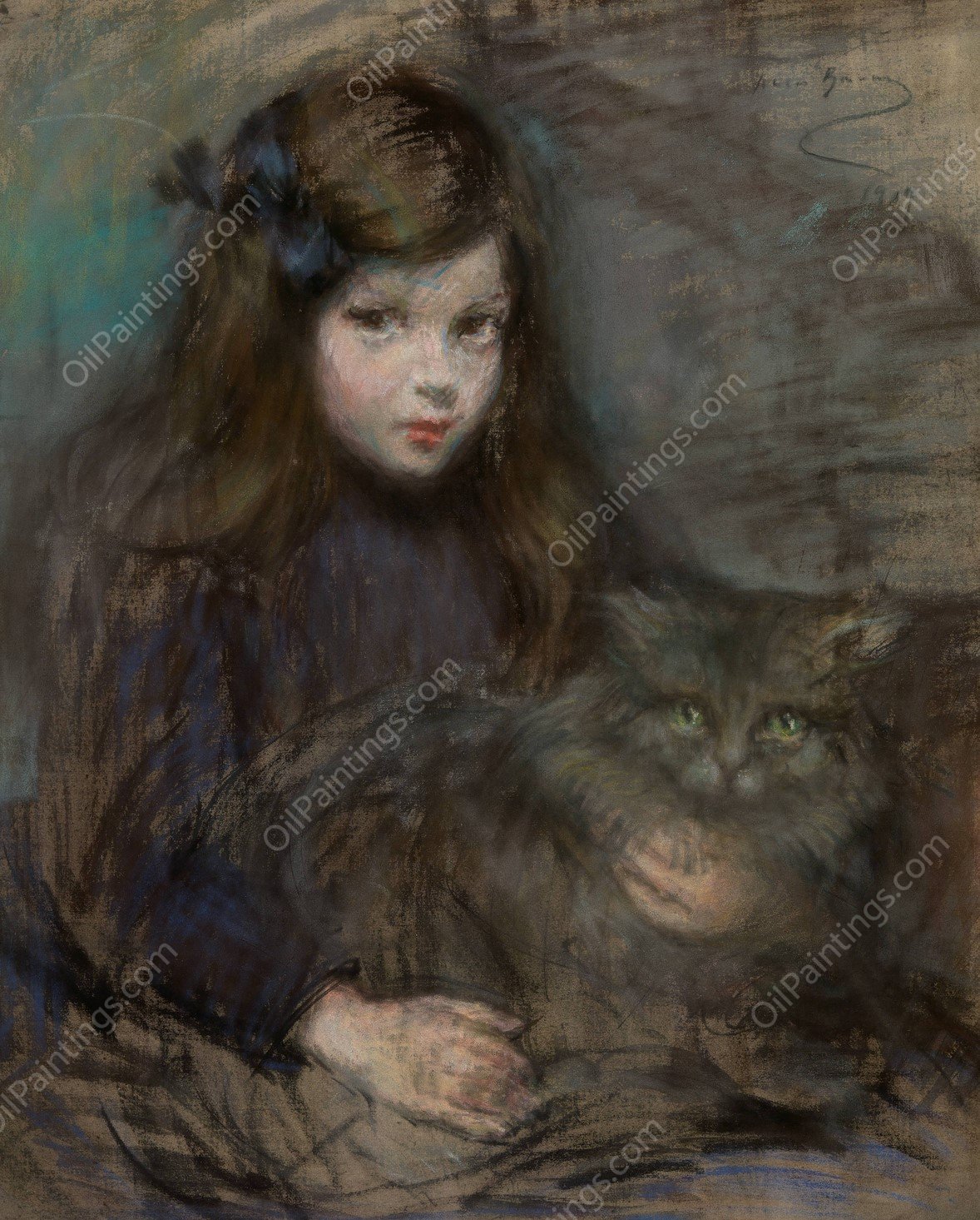 Minette and Minet  by Alice Pike Barney - Hand-Painted Oil Painting Reproduction