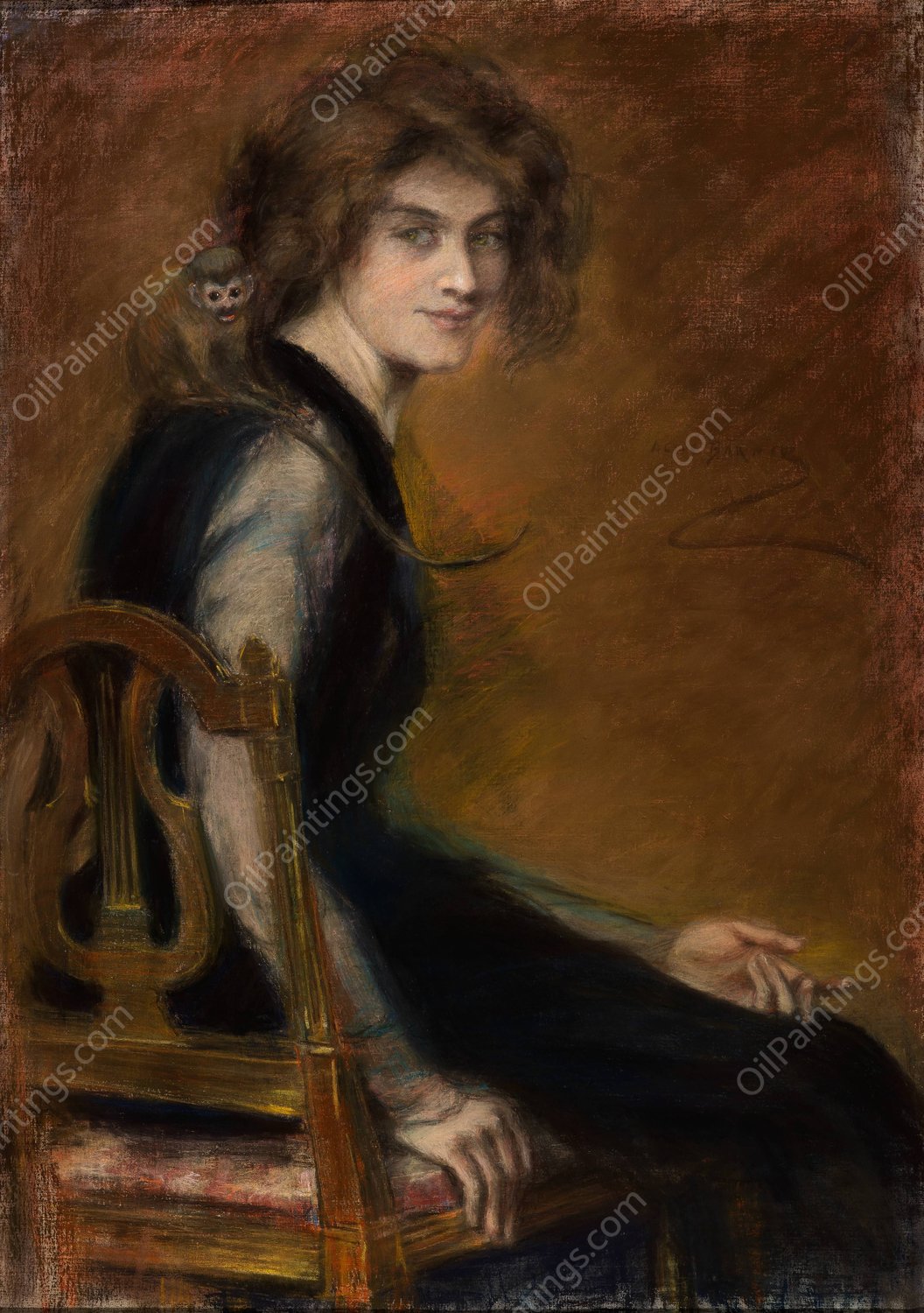 Monkey Pet by Alice Pike Barney - Hand-Painted Oil Painting Reproduction