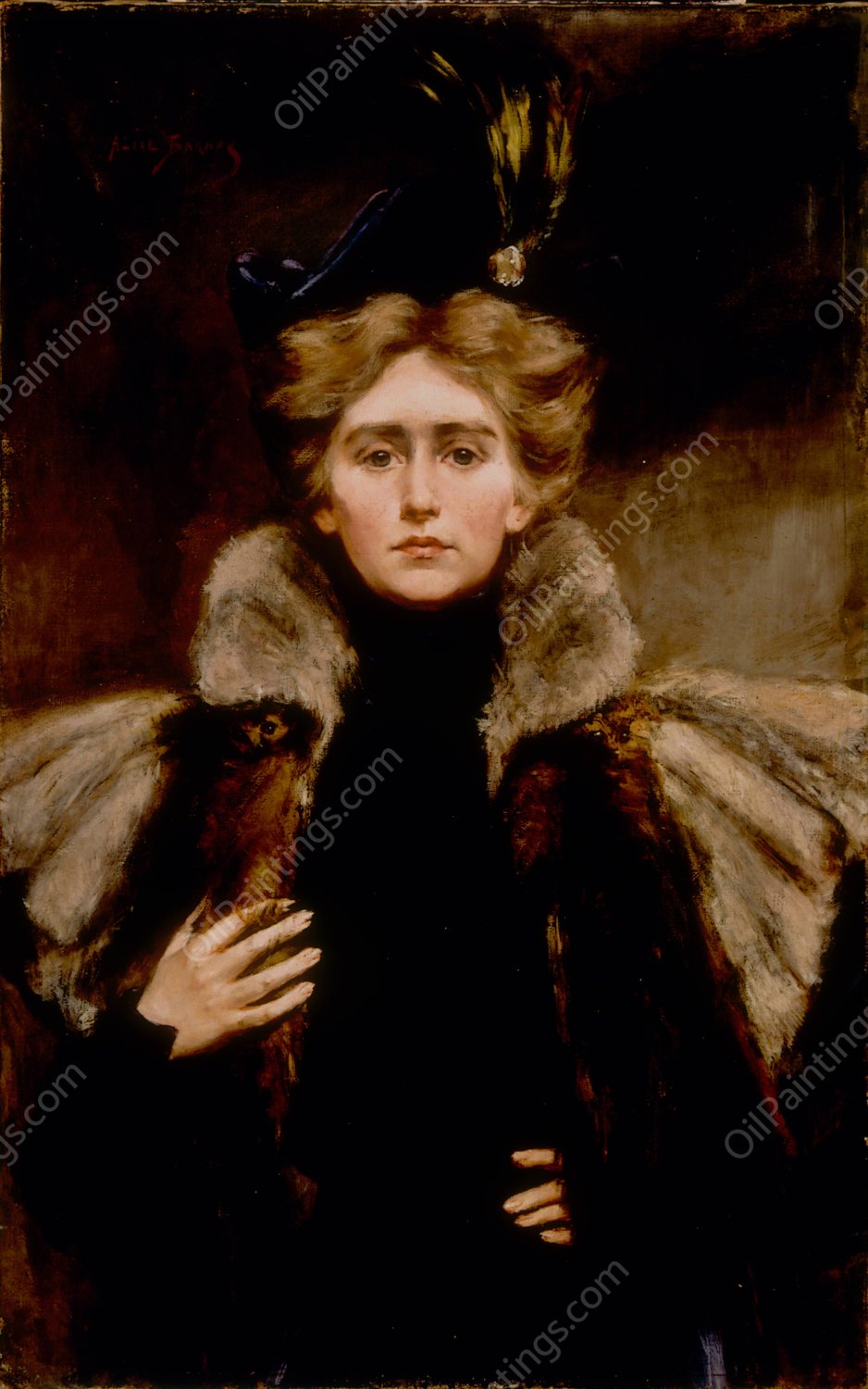 Natalie in Fur Cape  by Alice Pike Barney - Hand-Painted Oil Painting Reproduction