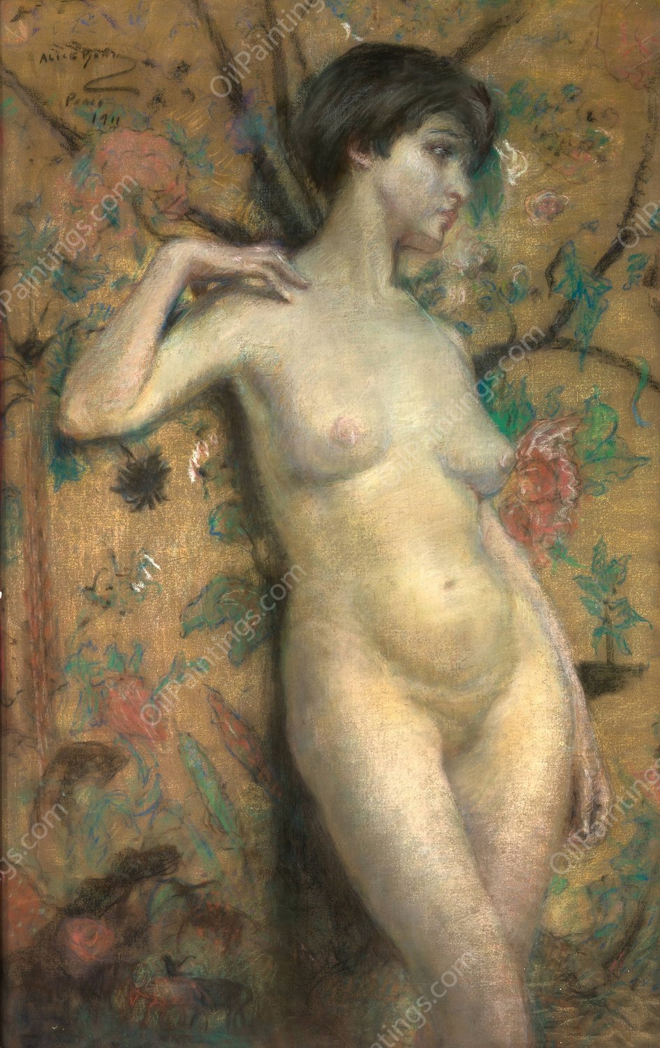 Nude against Screen  by Alice Pike Barney - Hand-Painted Oil Painting Reproduction