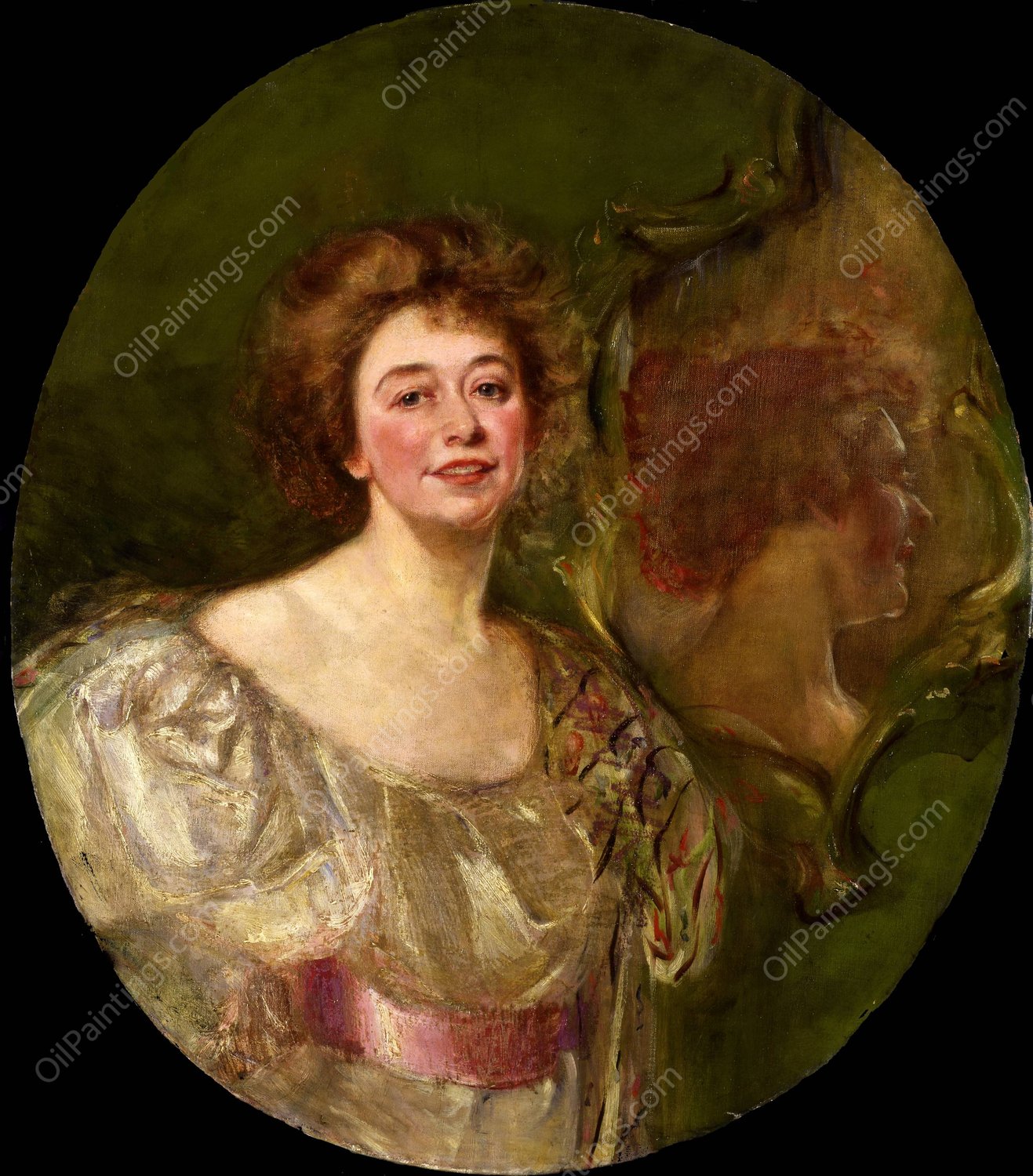 Self-Portrait Reflected in Mirror  by Alice Pike Barney - Hand-Painted Oil Painting Reproduction