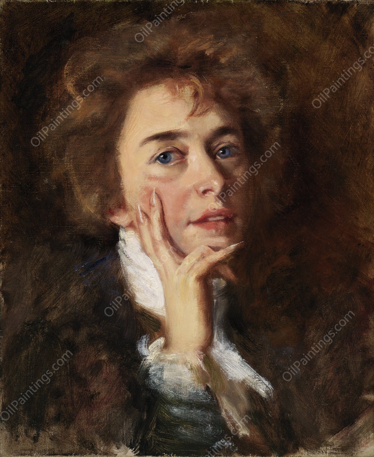 Self-Portrait with Jabot  by Alice Pike Barney - Hand-Painted Oil Painting Reproduction