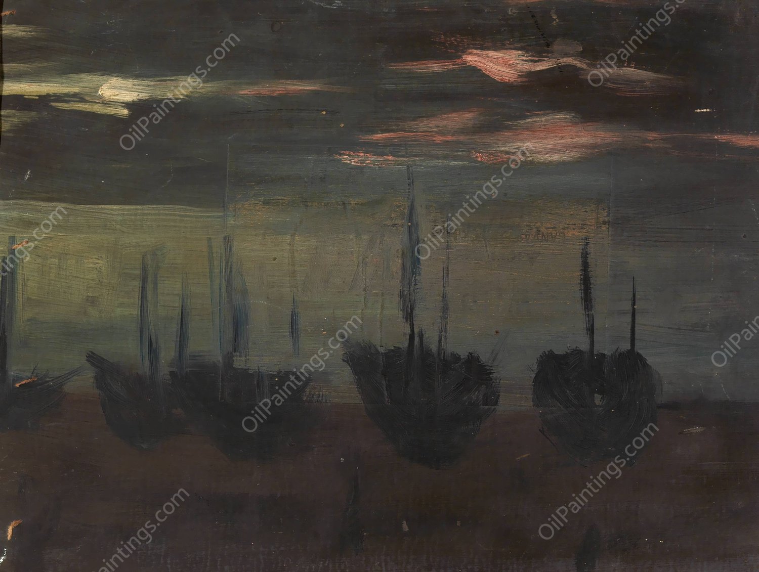 Ships in Moonlight by Alice Pike Barney - Hand-Painted Oil Painting Reproduction