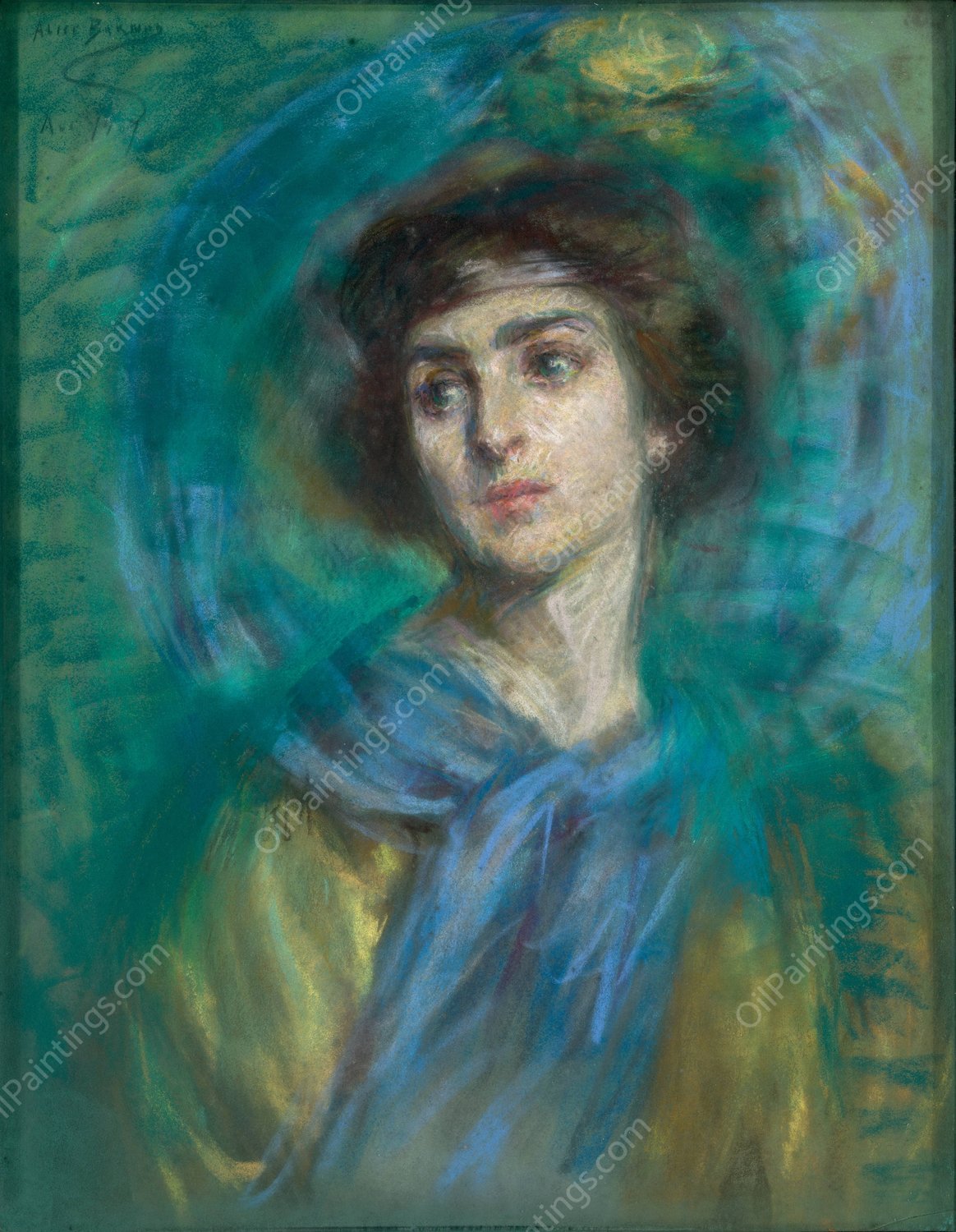 The Blue Scarf  by Alice Pike Barney - Hand-Painted Oil Painting Reproduction